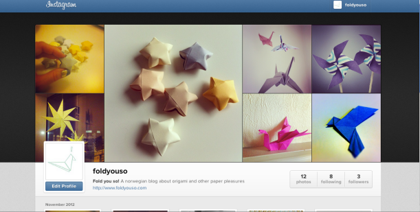 Jeg åpnet instagramkonto for bloggen i november, under navnet foldyouso, naturligvis. ;)