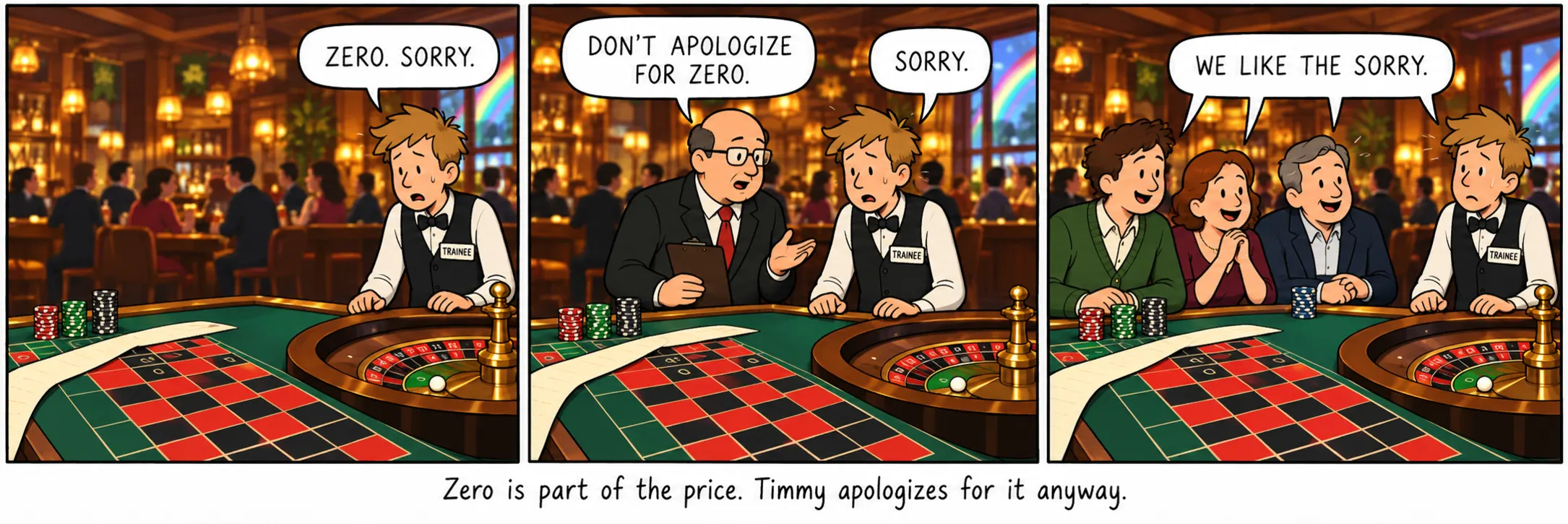 Nullen er en del av prisen. Timmy beklager den likevel.