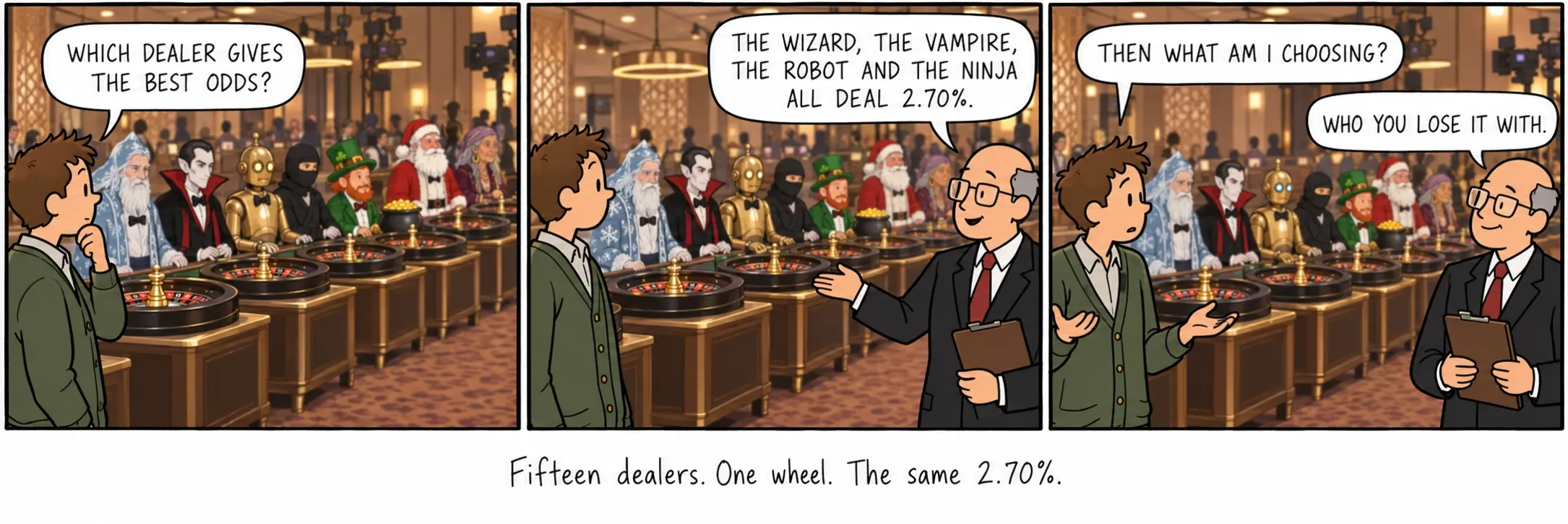 Femten dealere. Ett hjul. De samme 2,70%.